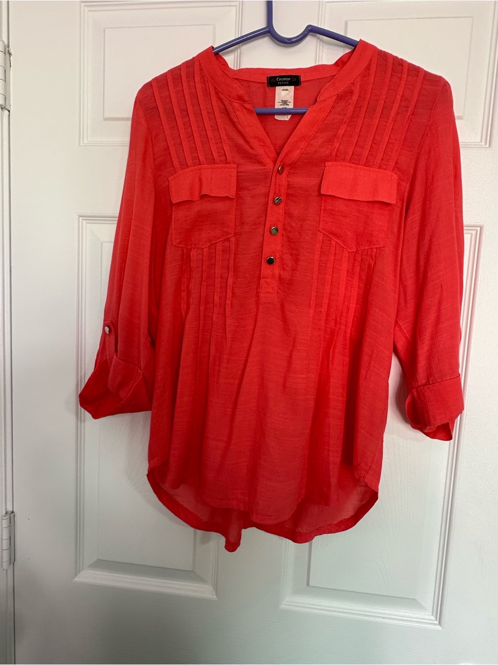 Cocomo Petite Coral Pink Henley Pleated Blouse Tab